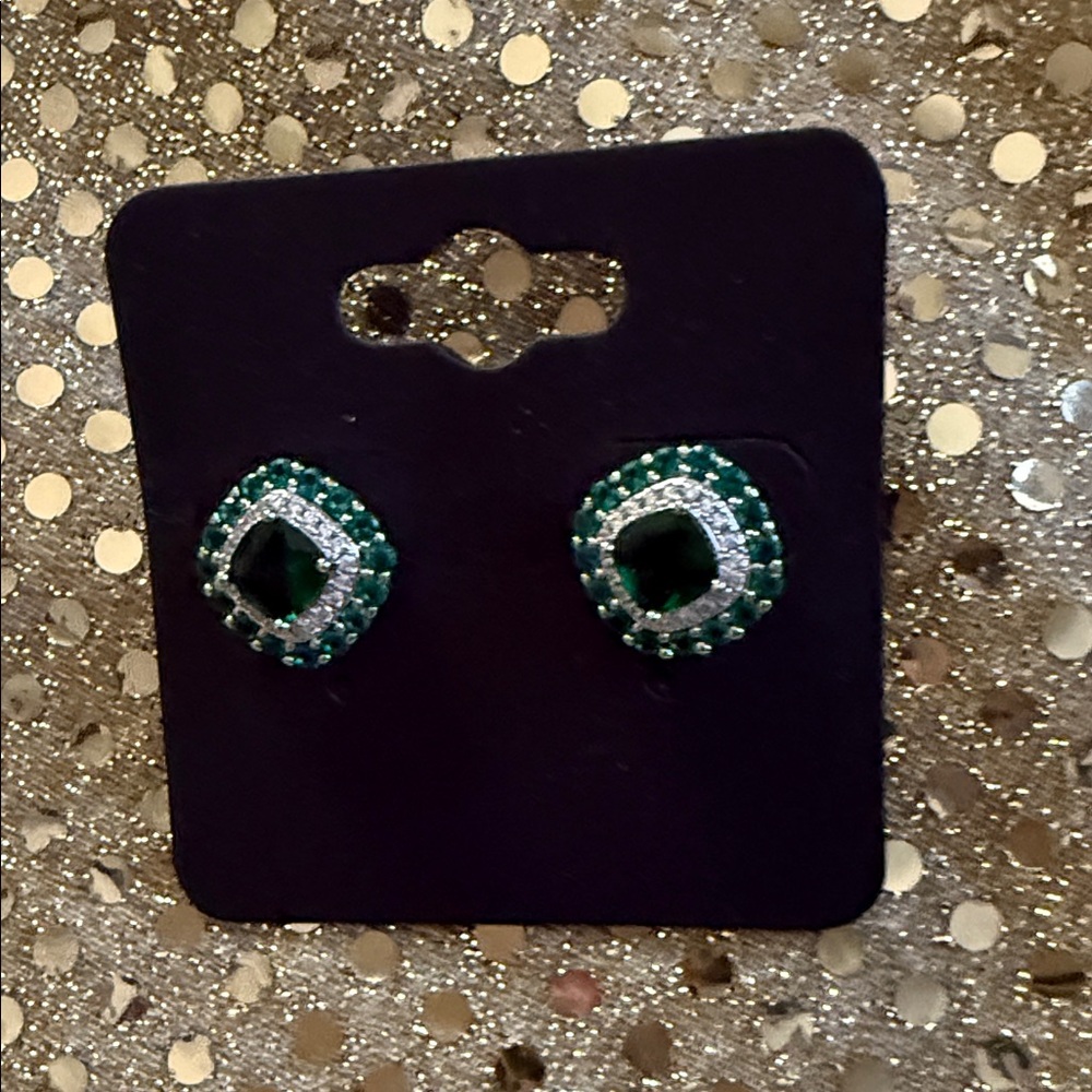 Elegant Green and Silver Stud Earrings
